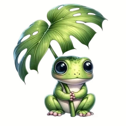 11x13cm Adorable Frog Holding Leaf Pvc Decal Durable
