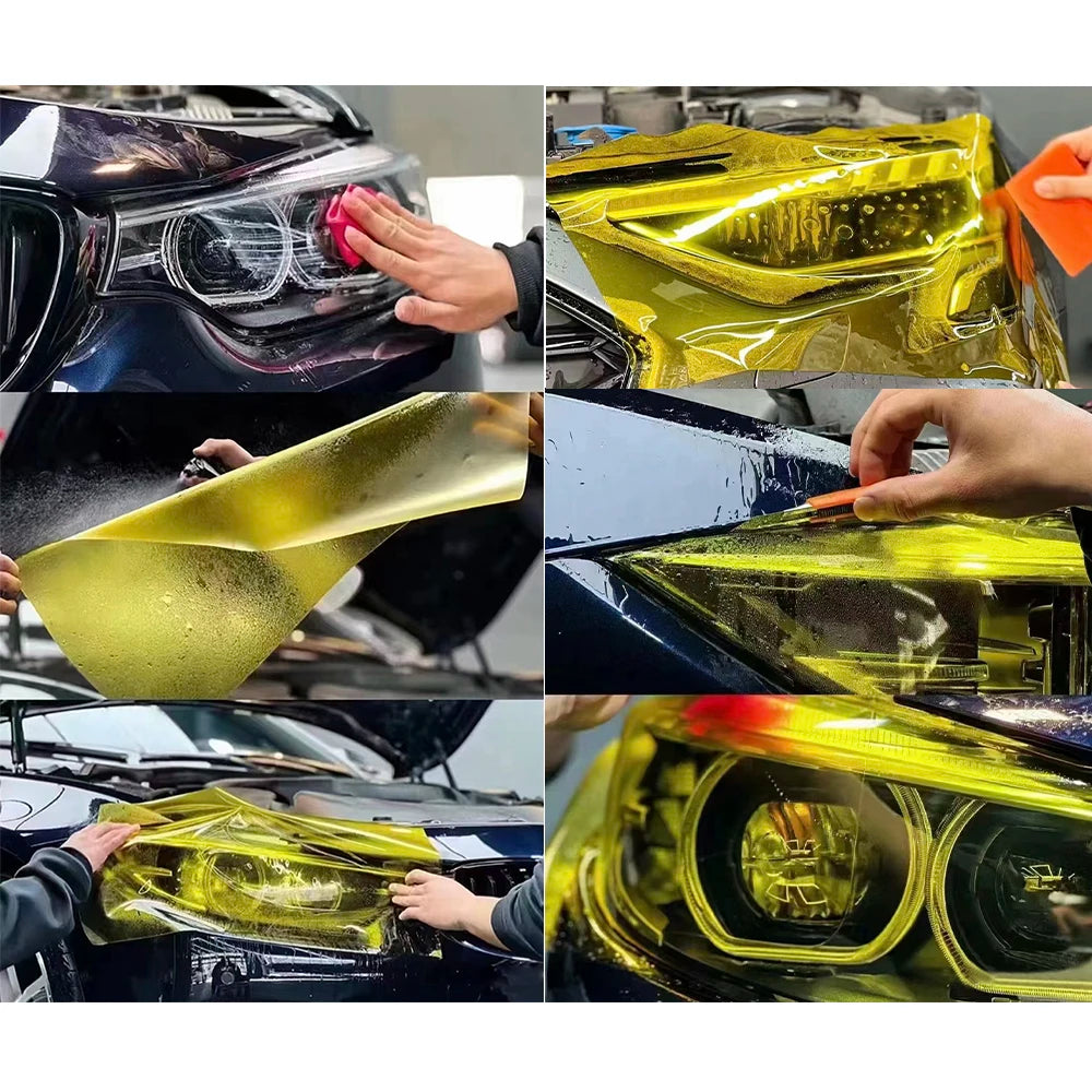 Yellow Headlight Taillight Tint Vinyl Film Sticker Easy Stick