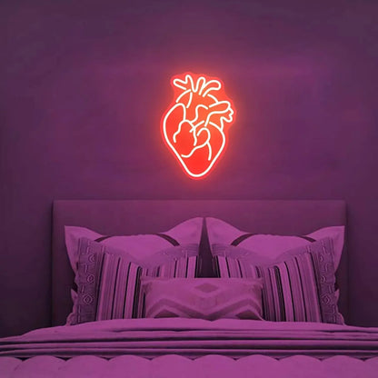 Anatomical Heart Neon Sign Red Yellow Wall Art Realistic