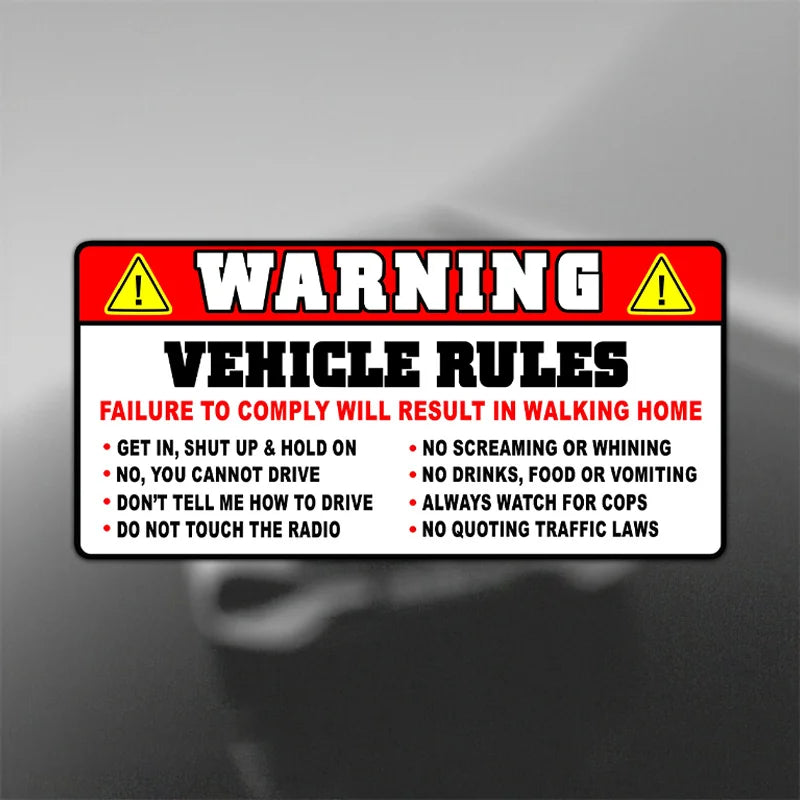 For Auto Funny Safety Warning Rules Sticker Decal Adhesive Vinyl