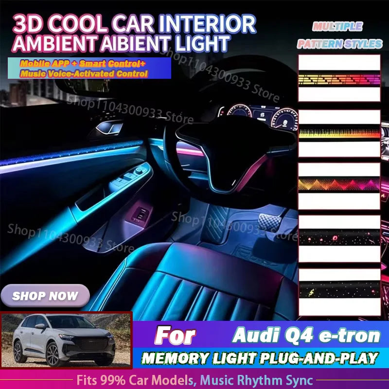 For Audi Q4 e‑tron LED Interior Ambient Strip RGB Fiber Optic