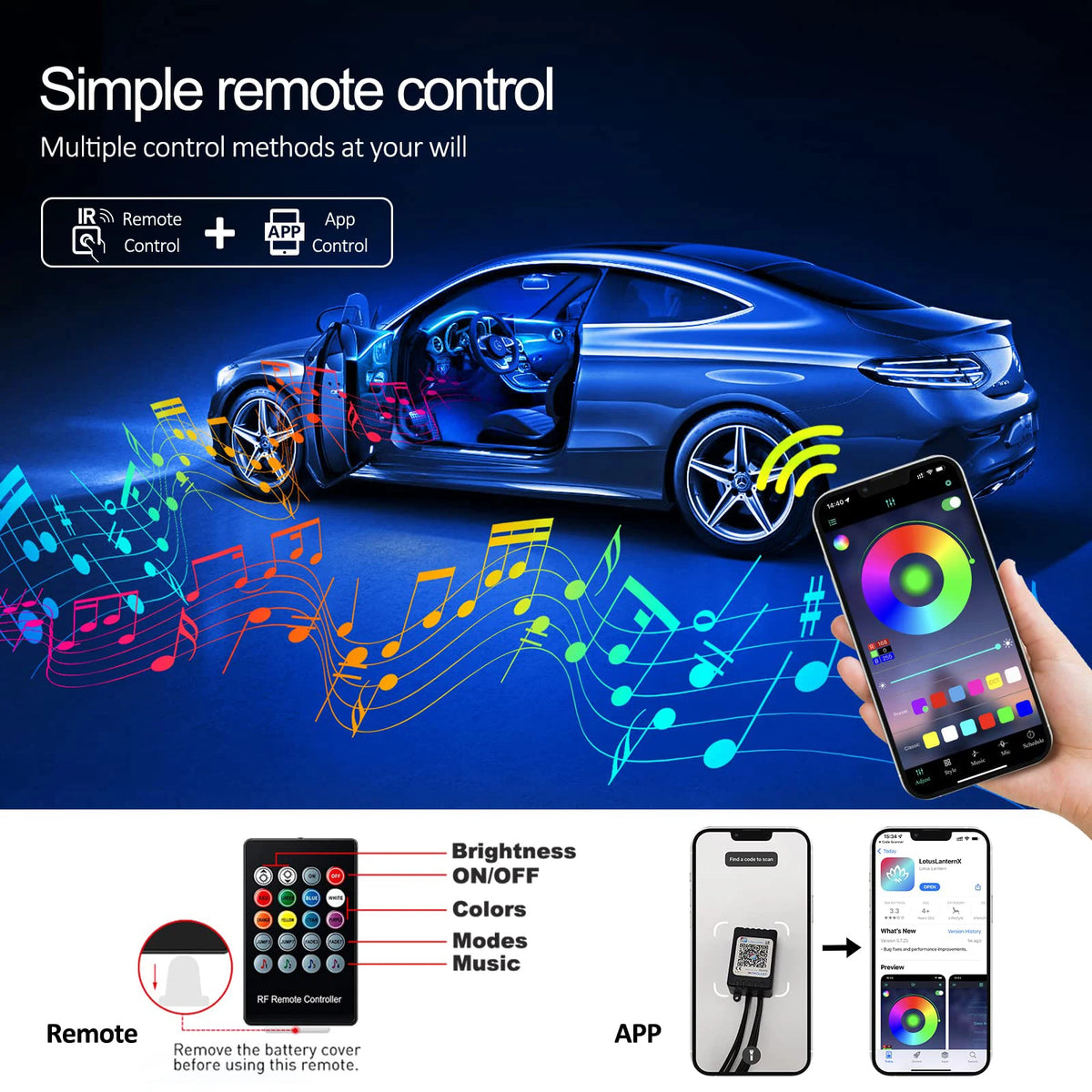 Interior RGB Fiber Optic Ambient Strip Neon Lighting Kit