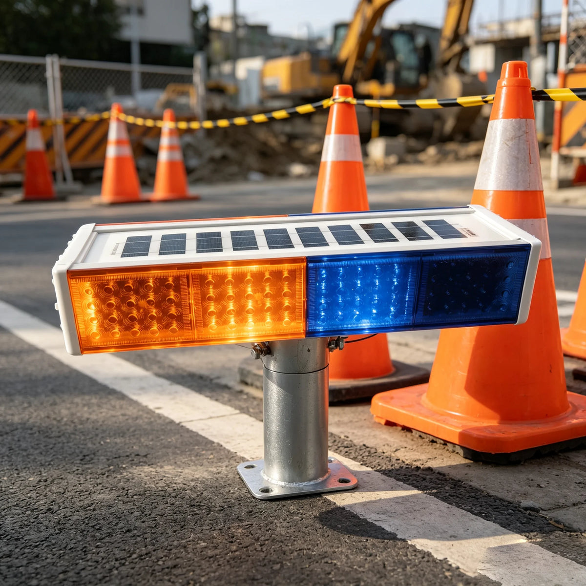 Solar Warning Flash Red Blue double-sided Night Traffic Road