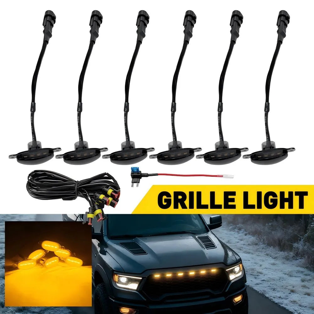 6PCS Front Bumper Amber Grille Grill Lamps Smoked Lens