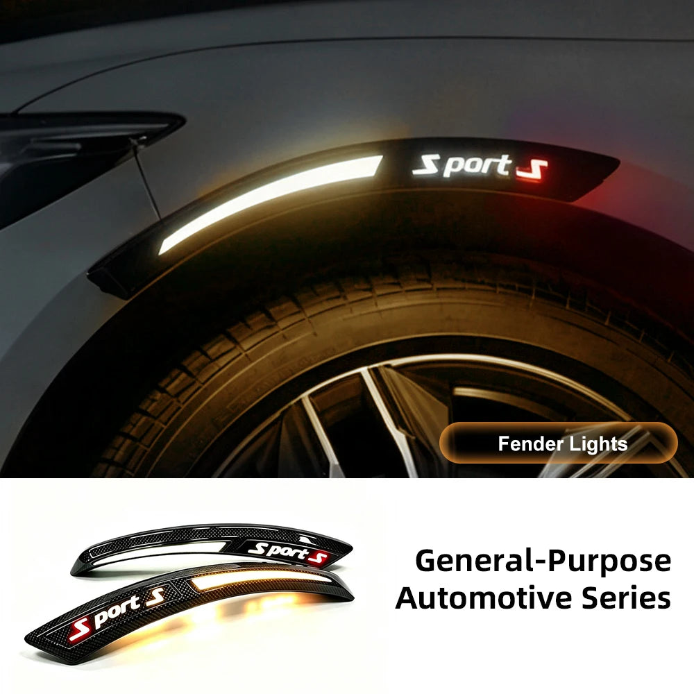 LED Wheel Eyebrow Lights Universal Car Carbon Fiber Gloss Black Side Marker Turn Signal Auto Exterior Lighting For Most 