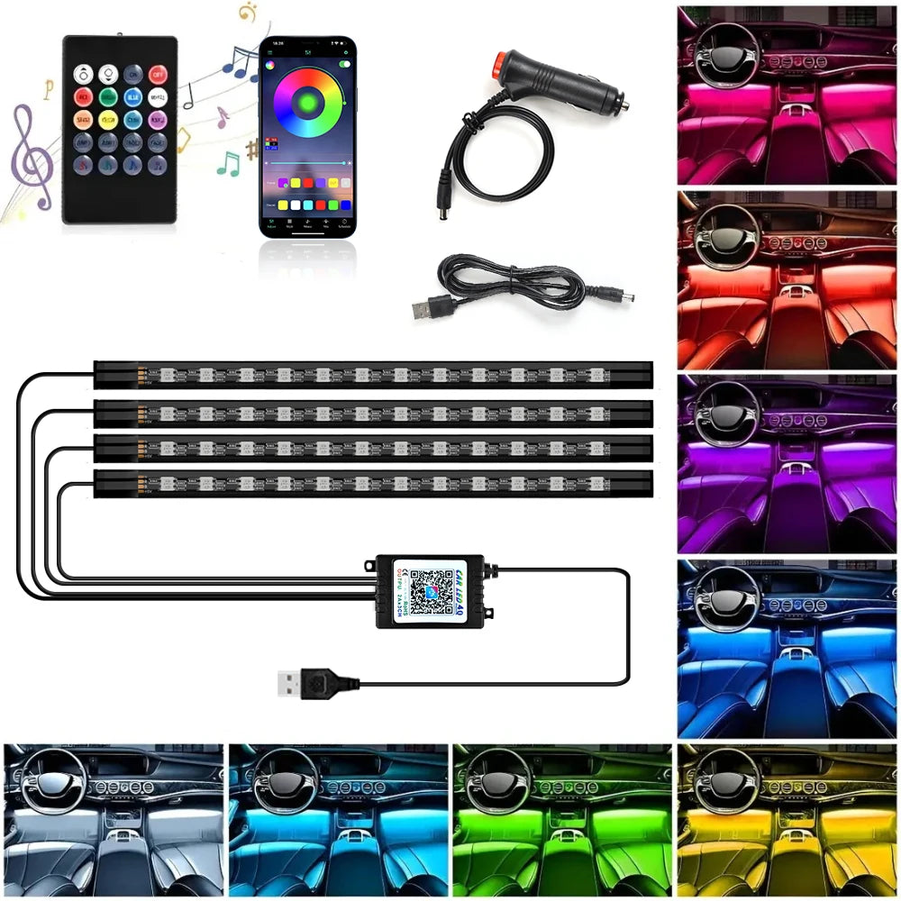 48 RGB Foot Ambient USB Cigarette Interior Strip Bar