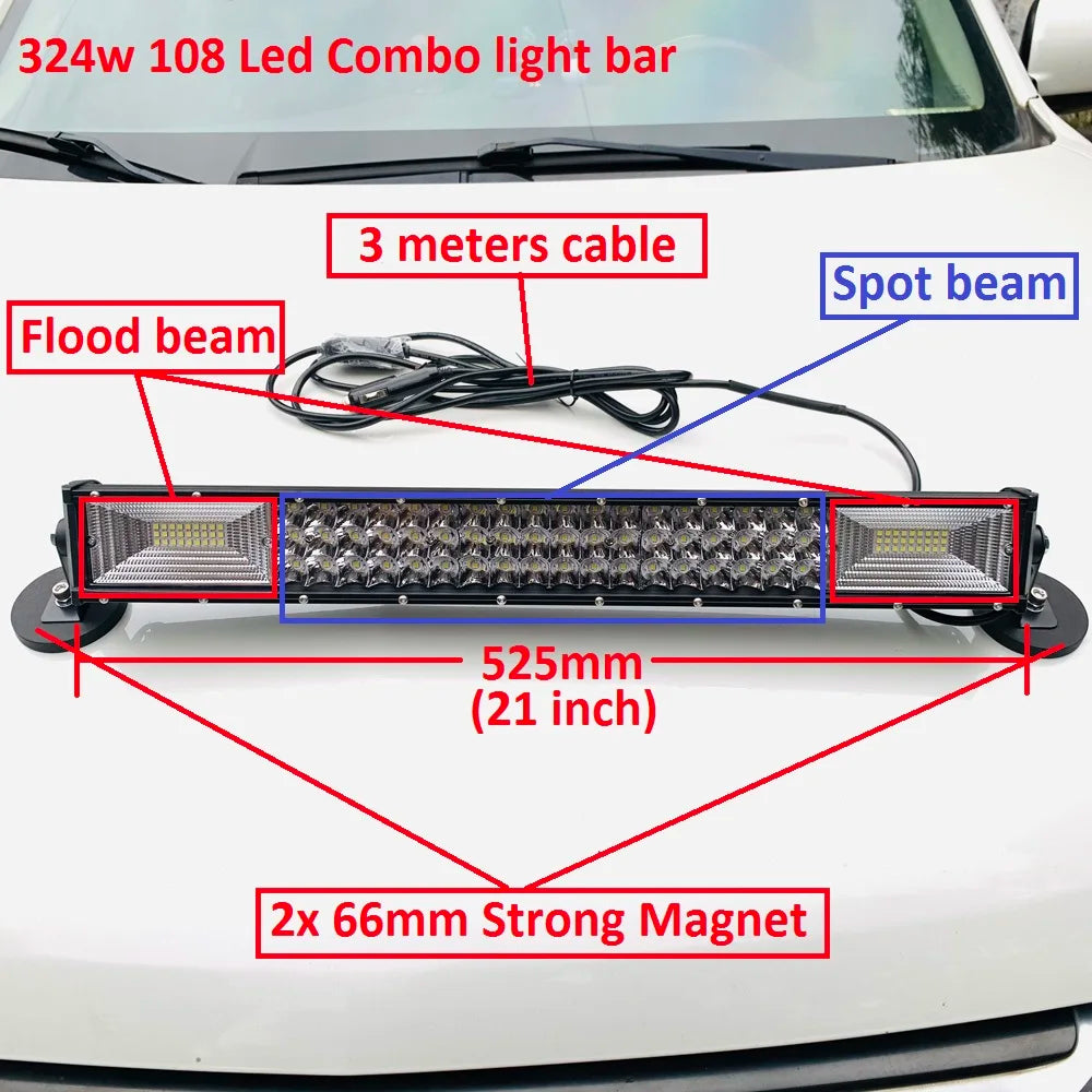 324W Magnetic Bar Additional Truck SUV 4X4 Heavy Duty