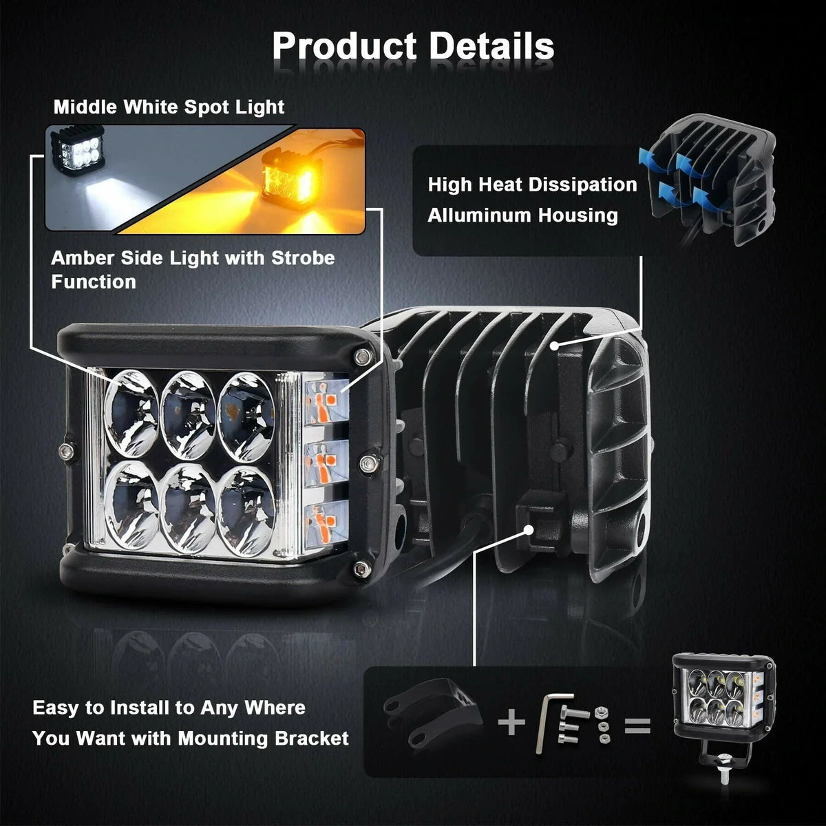 Work Dual Side Shooter Pod Offroad Flashing Truck Pickup