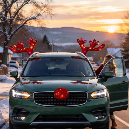 Reindeer Antlers Set Sequin Christmas Fit Sedan Truck Rv