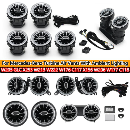 For Mercedes Benz Accessories W205 GLC X253 W213 W222 W206 C117 CLA X156 W176 W177 C118 Turbine Air Vents with LED Ambie
