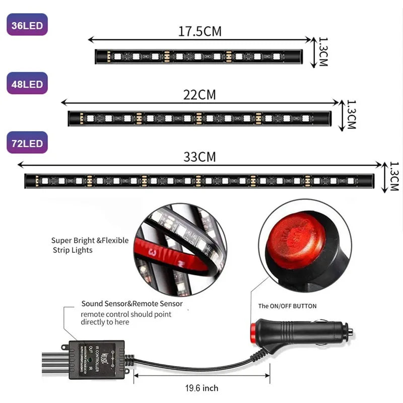 Neon Interior Ambient Foot Strip USB Wireless Remote Control