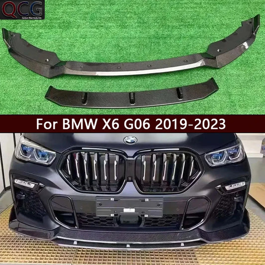 For BMW X6 G06 2019-2023 Carbon Fiber Front Lip Bumper Diffuser