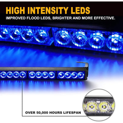 24 Blue Modes Emergency Warning Traffic Advisor Strobe Bar
