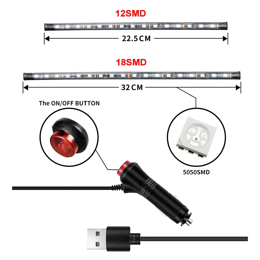 4PCS Foot Ambient USB Neon Mood Lighting Backlight Music