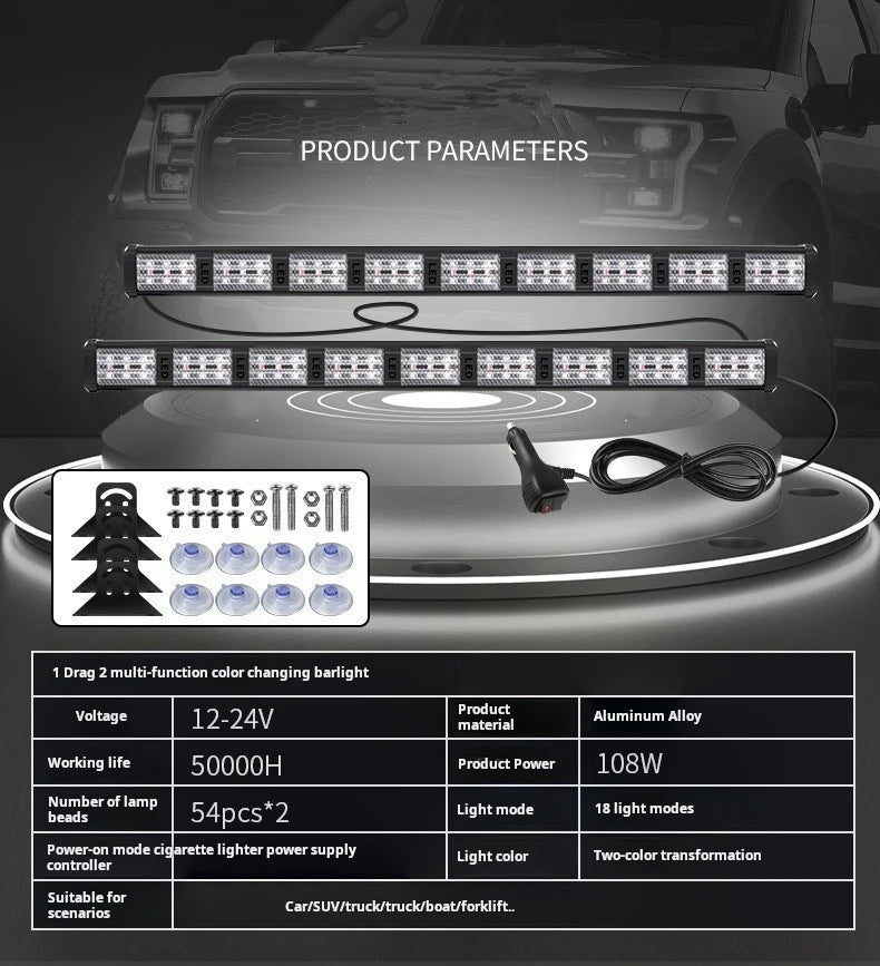 54LED Windshield Strobe Emergency Flash 12v-24v Vehicles Truck