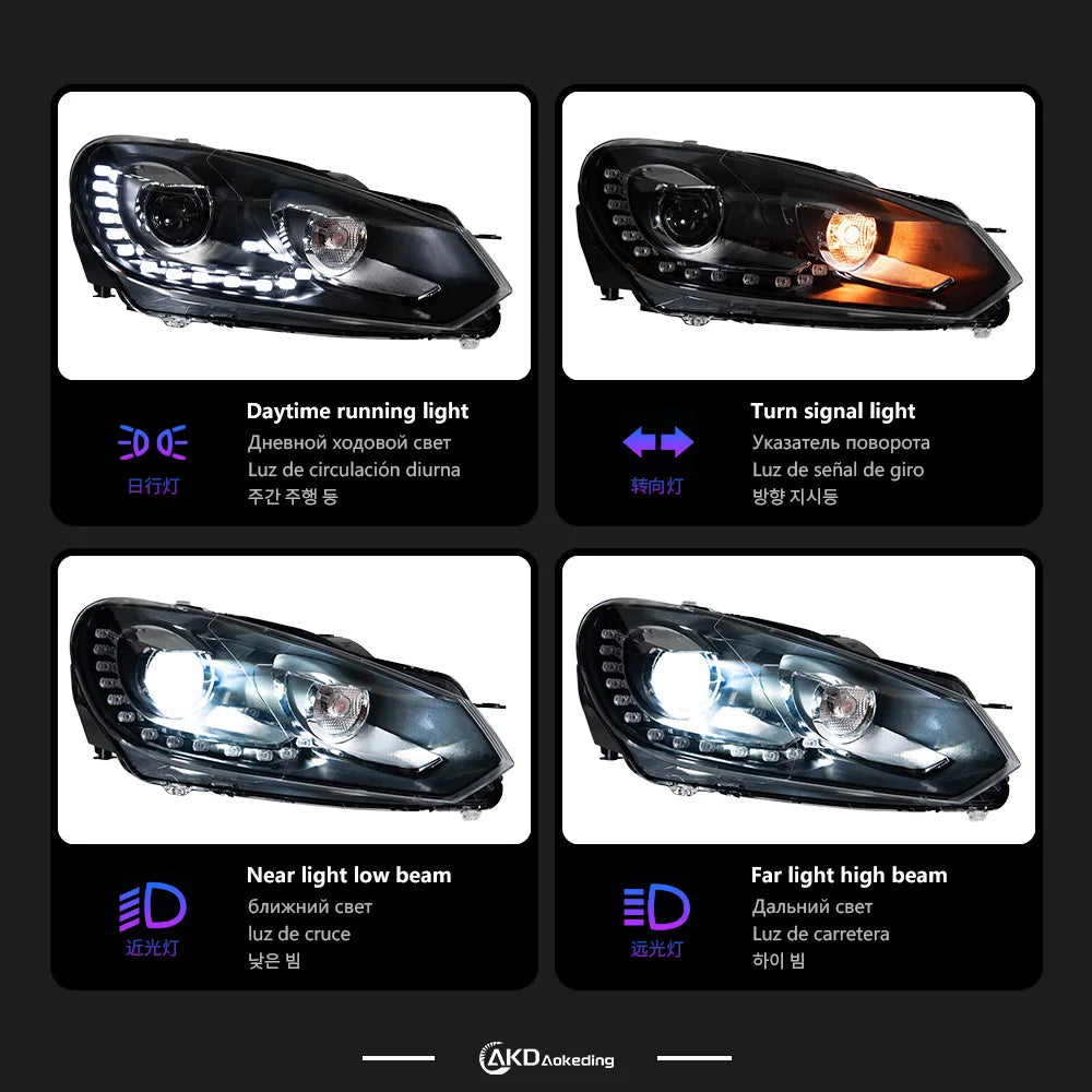 For Golf 6 LED Headlight Projector Akd Head Lens 2009-2012 R20