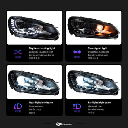 For Golf 6 LED Headlight Projector Akd Head Lens 2009-2012 R20