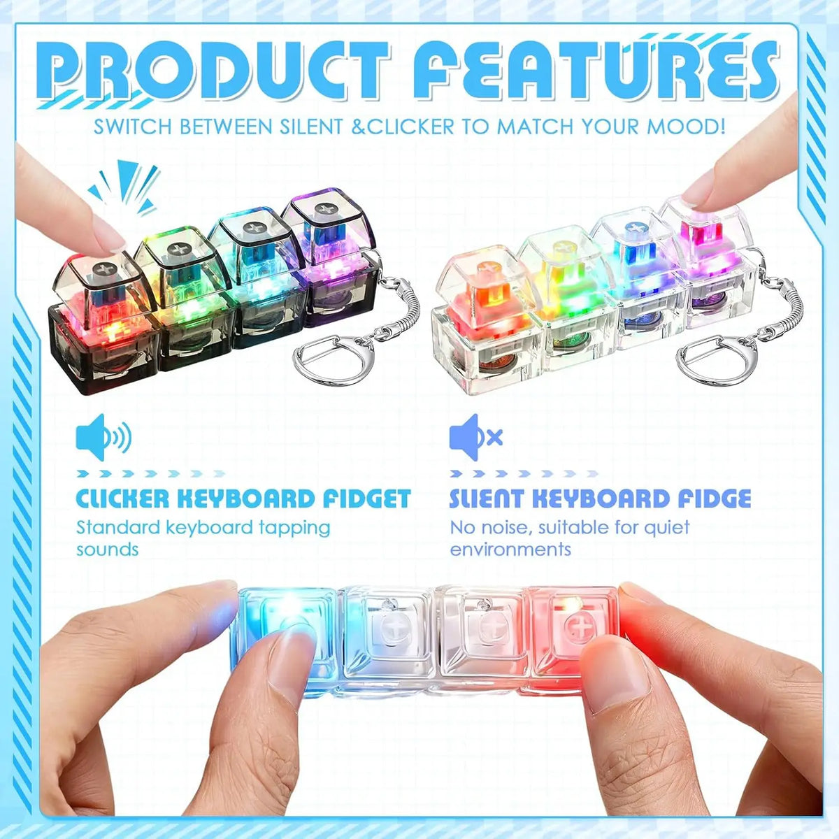 Up Keyboard Keychain Fidget Toy Clickable Buttons Stress Relief