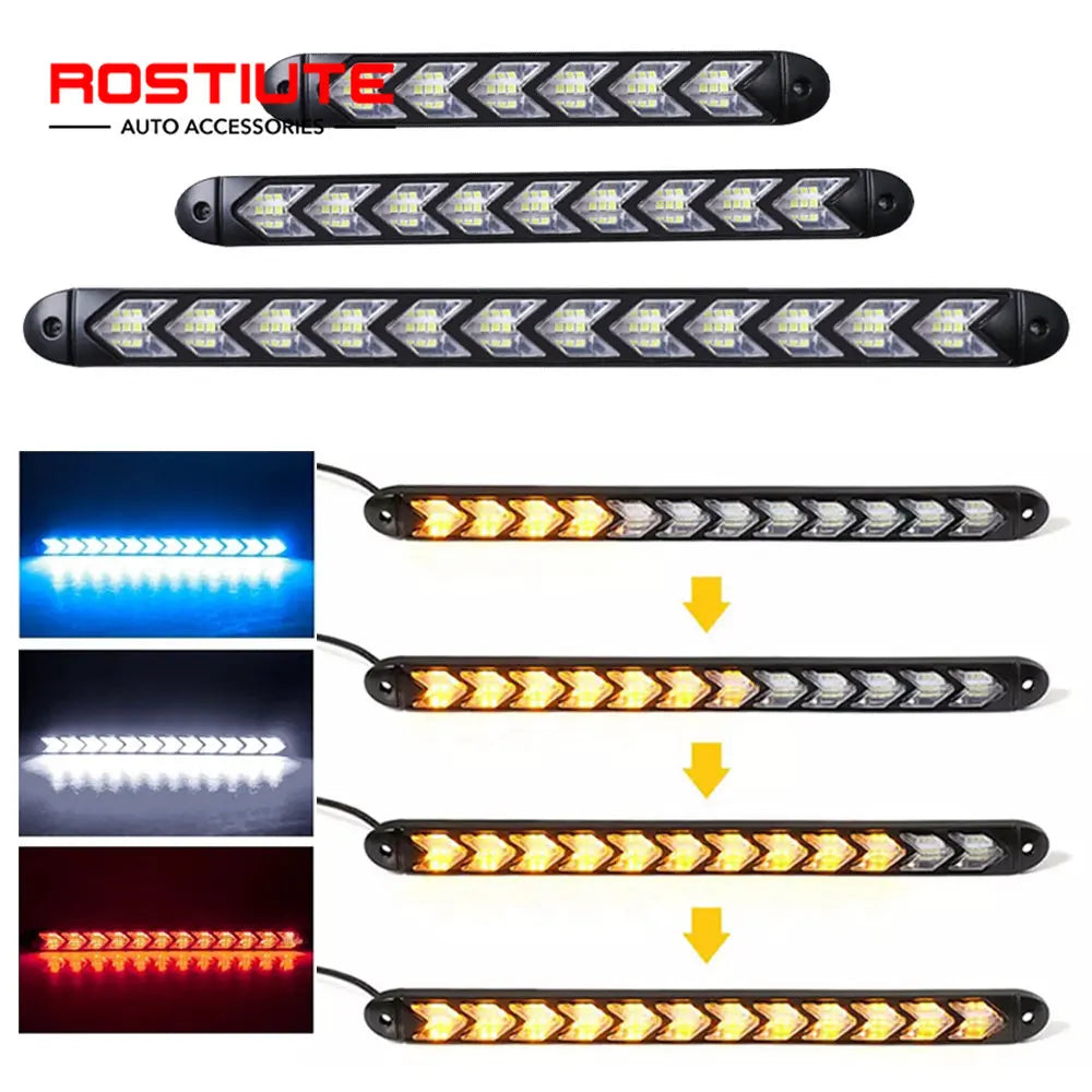 2PCS In Drl Daytime Running Strip Arrow Sequential Turn