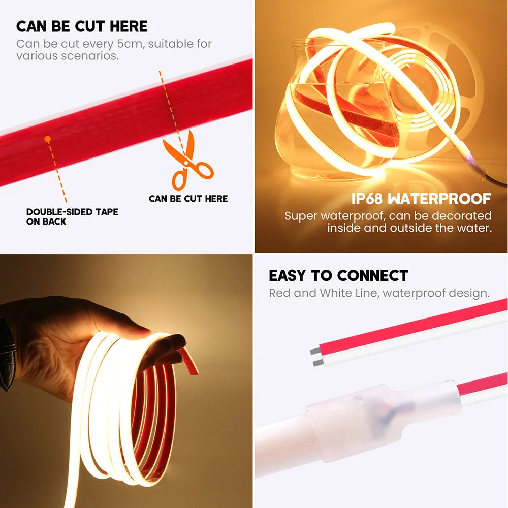 IP68 Waterproof Cob Neon Strip 5M 10M 15M 20M