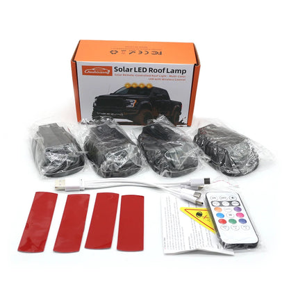 4X RGB Solar Powered Strobe Bar Remote Control Roof