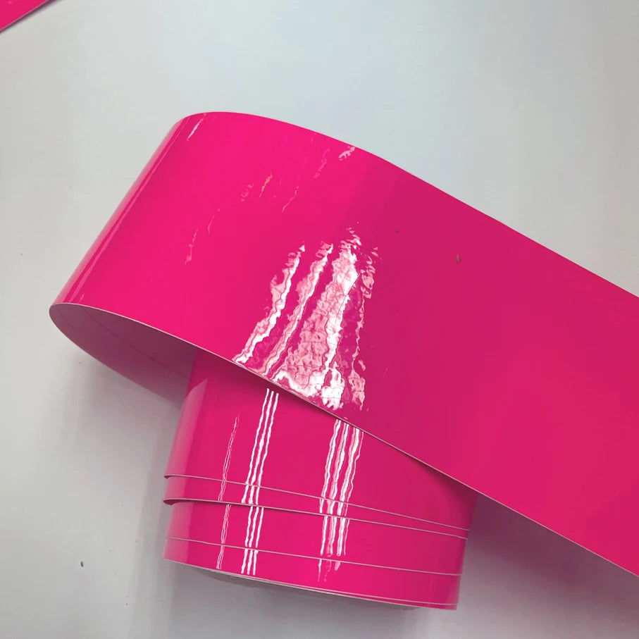 10CM Width Glossy Neon Pink Fluorescent Vinyl Wrap Sticker