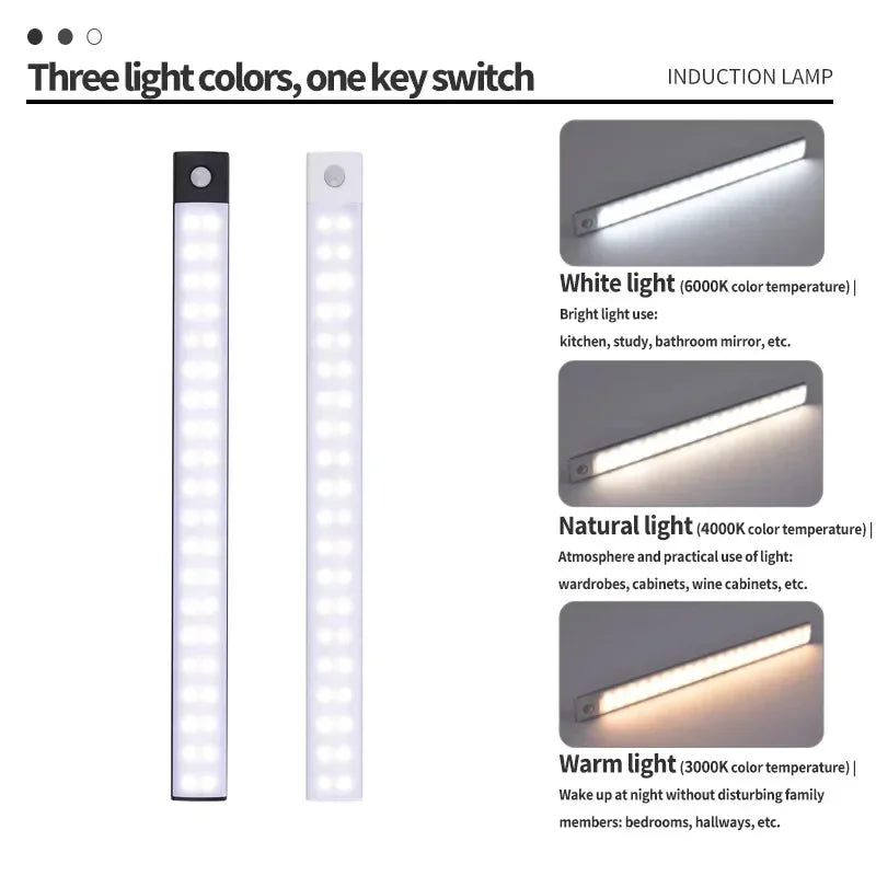 10-60cm Motion Sensor Under Cabinet Wireless Night USB