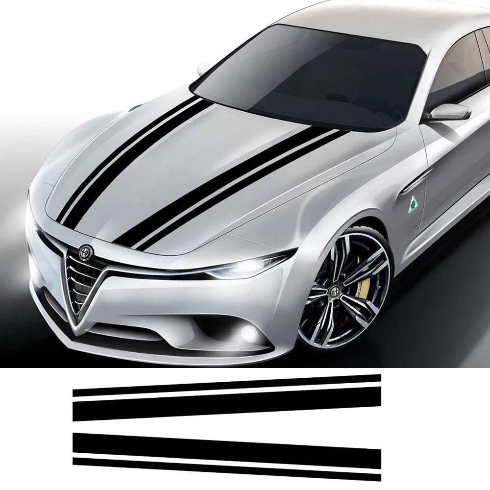 2PCS Hood Cover Trim Stickers Personalized Stripes Vinyl Film