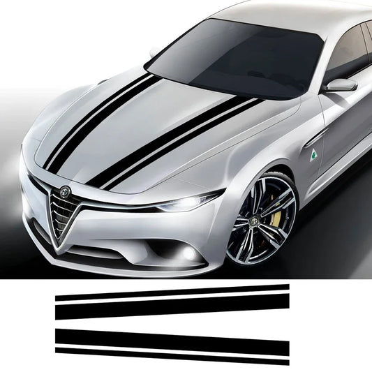 2PCS Hood Cover Trim Stickers Personalized Stripes Vinyl Film