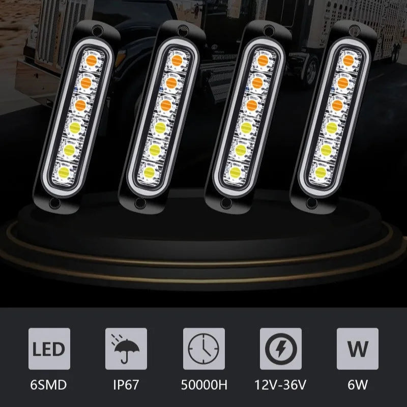 2PCS Strobe 12V 24V 6LED Truck Trailer Stroboscopes Emergency