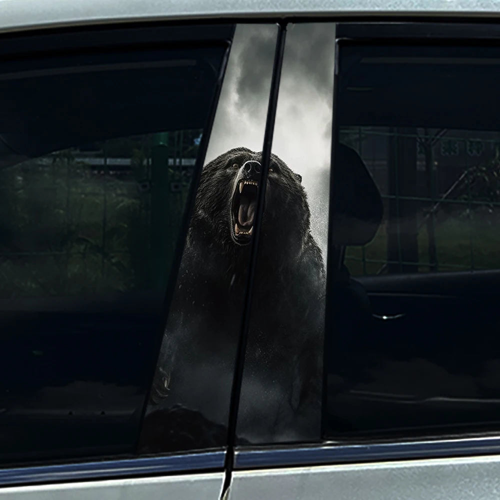 2PCS Fierce Aggressive Black Bear Window Pillar Sticker Fit