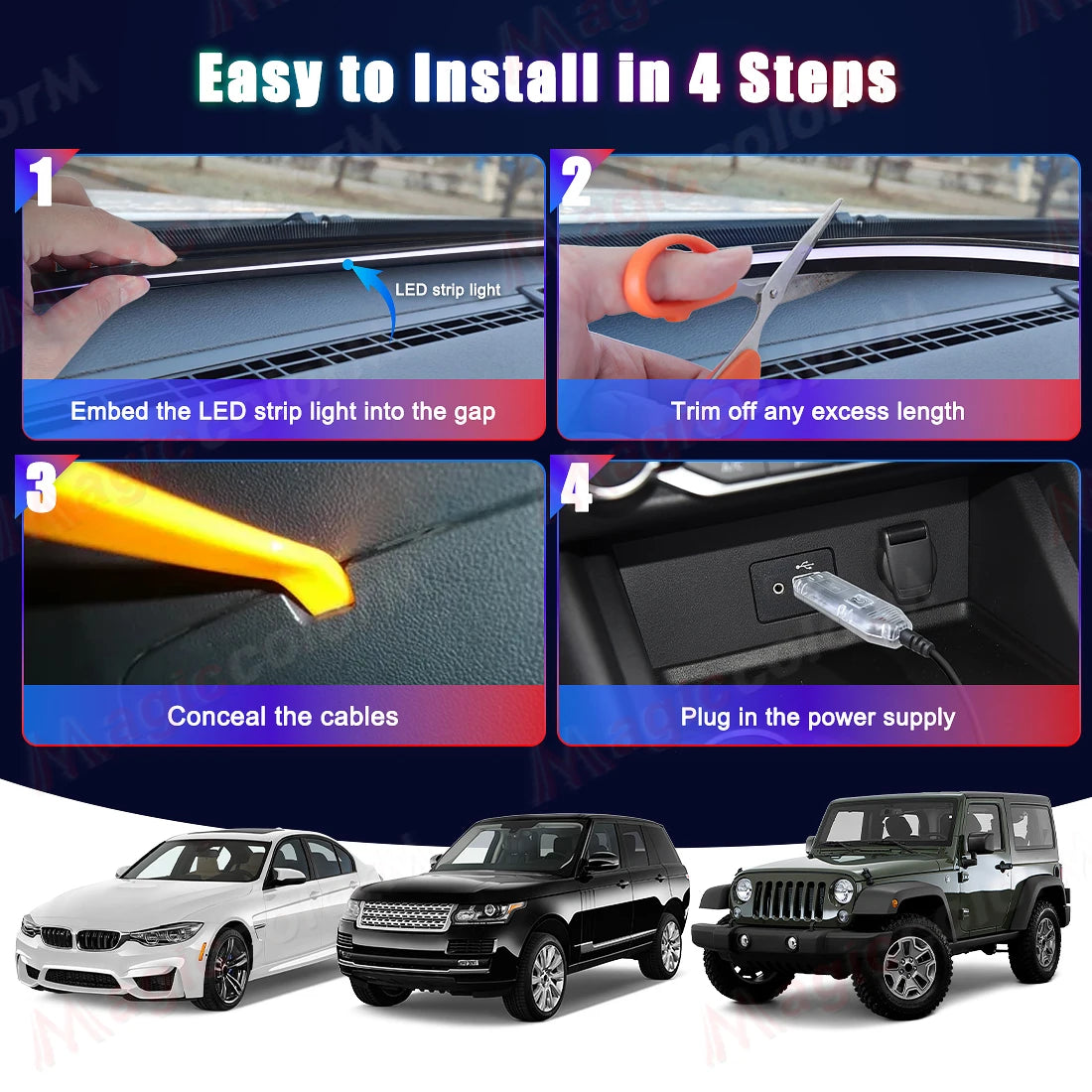 150CM Ambient Strip Acrylic Hidden Dashboard Front Windshield