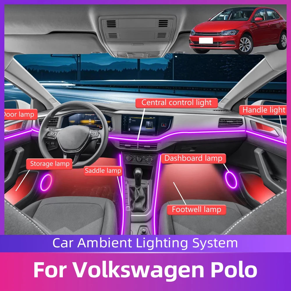 For Volkswagen Polo Interior Mood Ambient RGB 64-color Kit