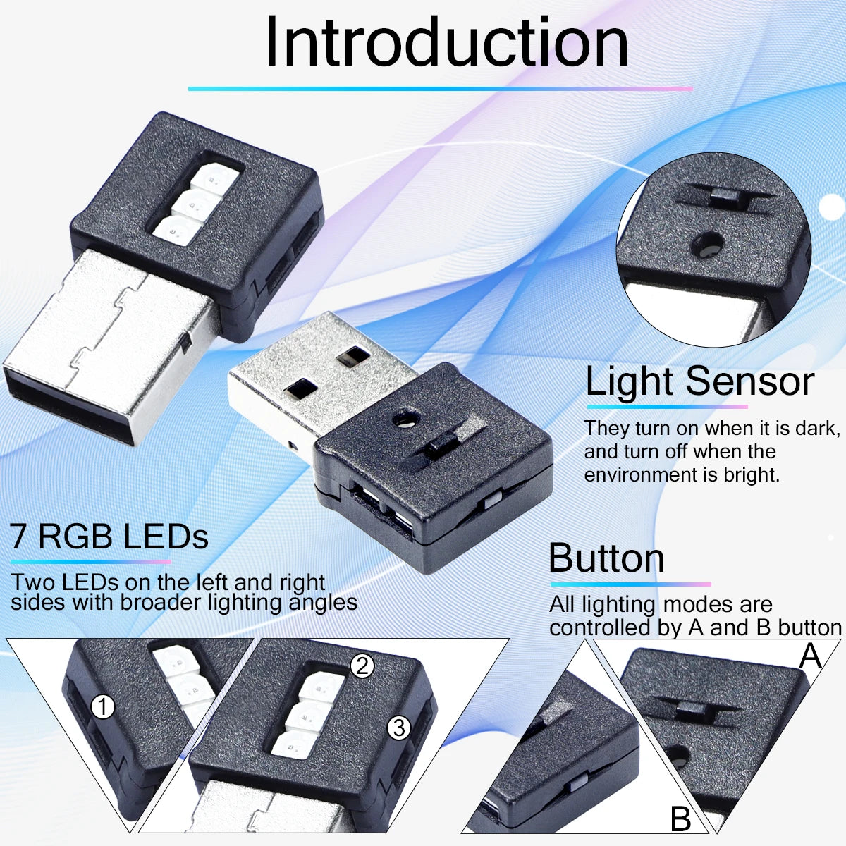Three Sides Emit USB type-a Ambient RGB Atmosphere Interior