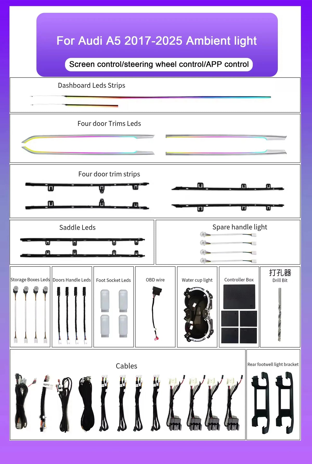 For Audi A5 A4L 2017-2025 Models Lighting Systems 64-color