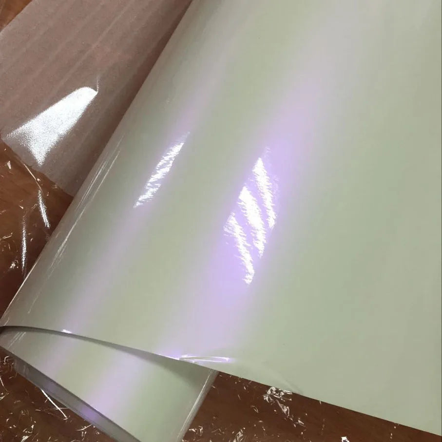 Premium Glossy Chameleon Pearl White Vinyl Sticker Bubble Air