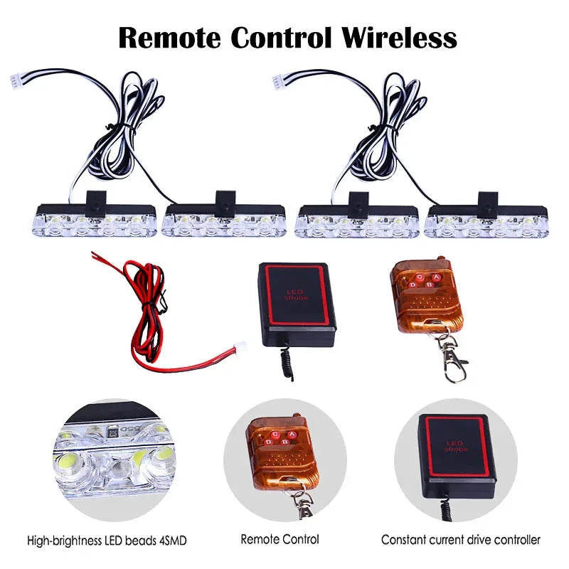 1SET Grill Strobe Red Blue Emergency Remote Wireless Control