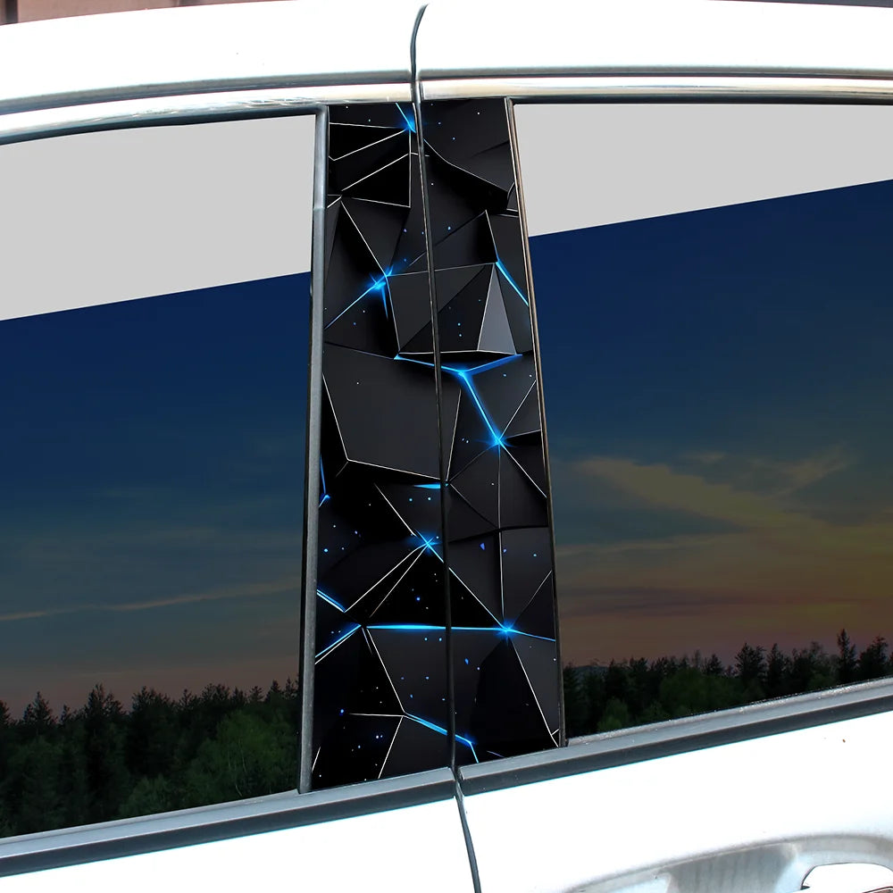 3D Geometric b-pillar Sticker Blue Tech Window Pillar Decal