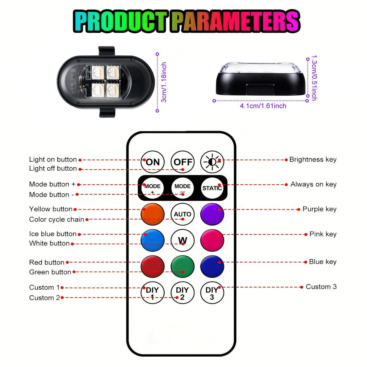 Upgraded 4leds Wireless Strobe Aircraft Remote Colors