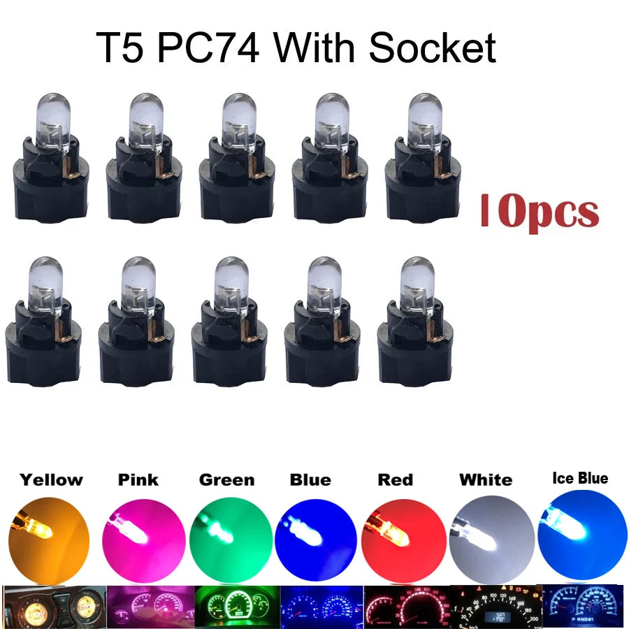 10PCS T5 PC74 b8.5 W3W Interior Dashboard Warming Indicator