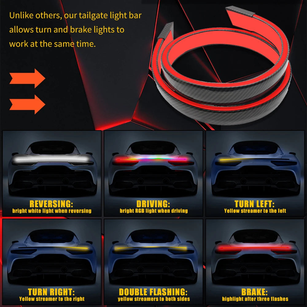 RGB Carbon Fiber Tail Brake Strip Rear Lip Spoiler
