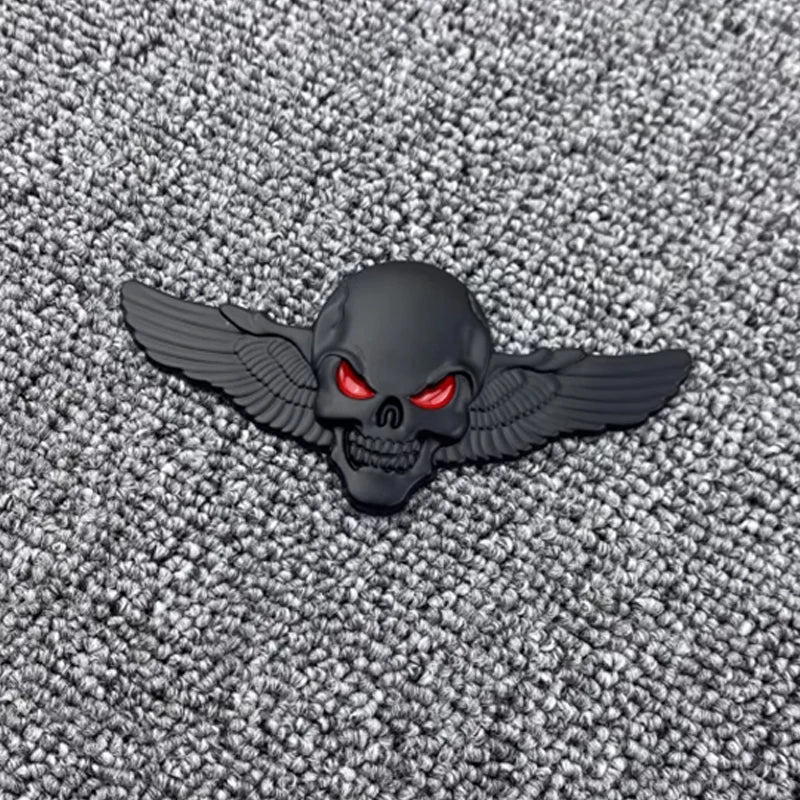 Metal 3D Skull Head Wing Totem Badge Rear Trunk