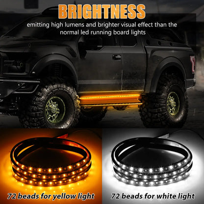 2X Running Board Drl Side Step Strip Bar White