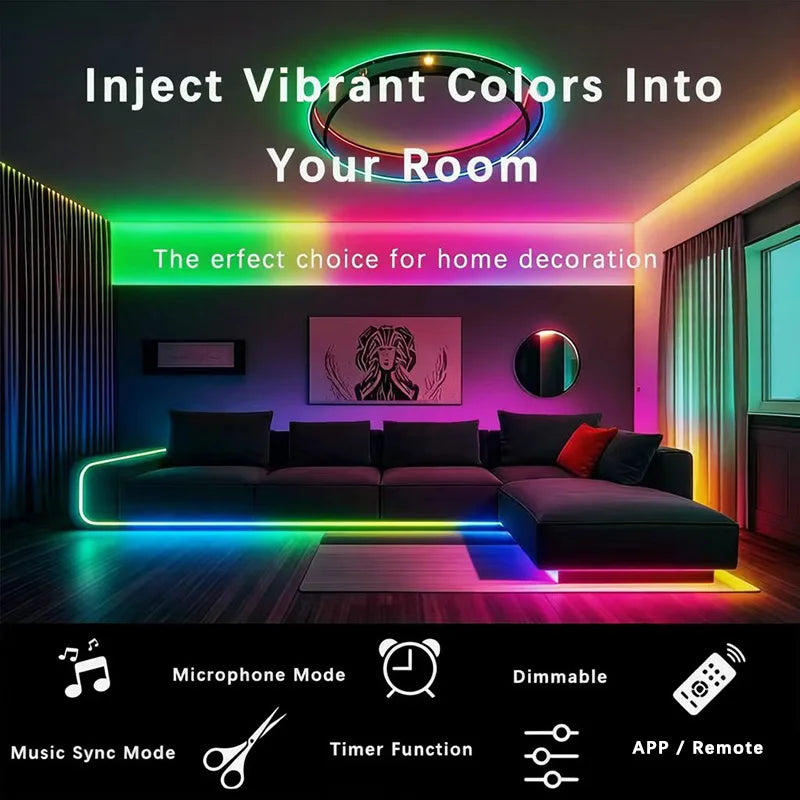 For Bedroom Living Room Tv Backlight 32.8ft 5V Smart Rgbic Neon