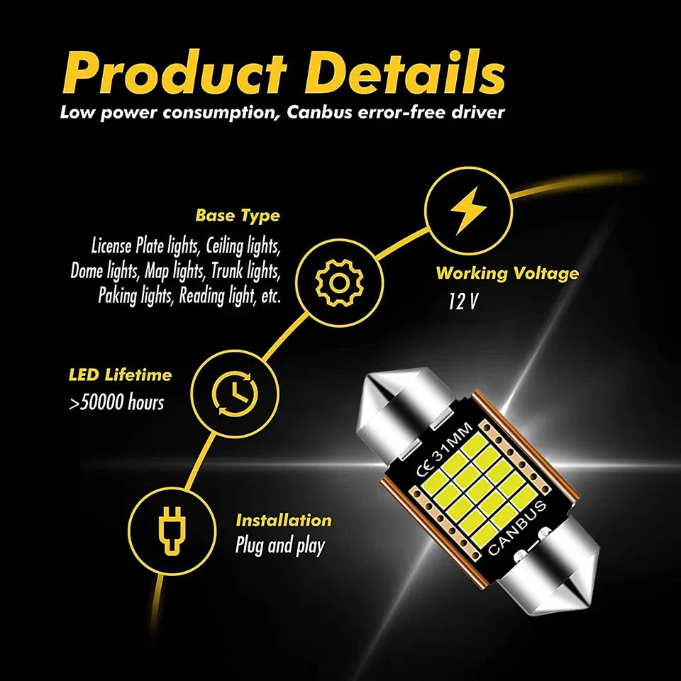 For Auto Interior Lamp Dome Read 4X Golden Festoon C5W Bulb 31MM
