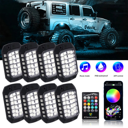 For Jeep 12PCS RGB Neon Rock 3D Lens Underglow Chassis Truck