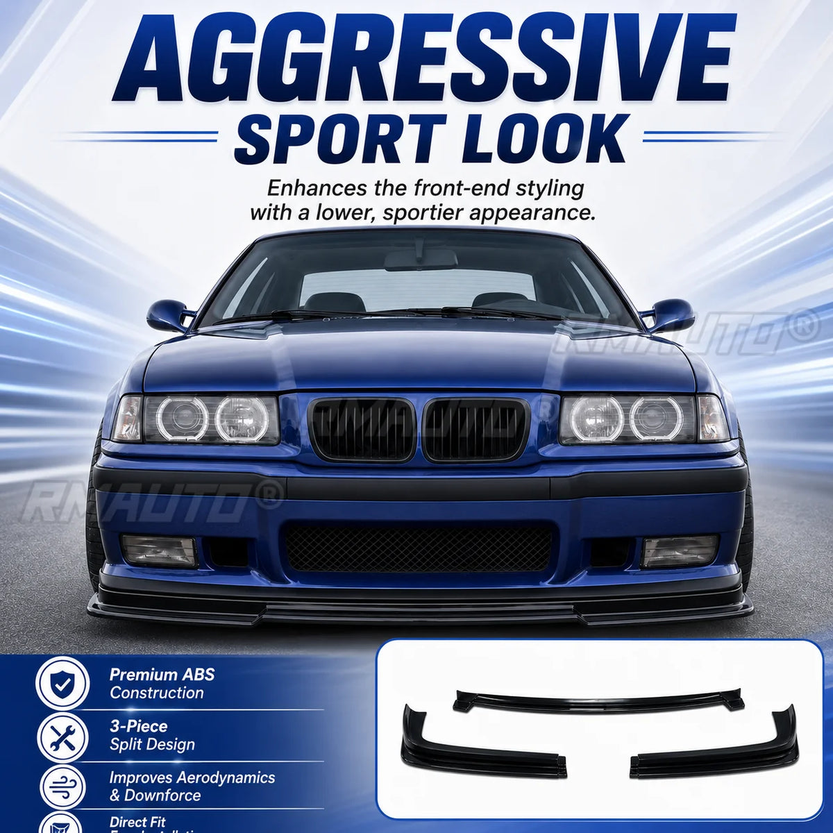 For BMW 3 Series E36 M3 Front Bumper Lip Type B Splitter 3PCS