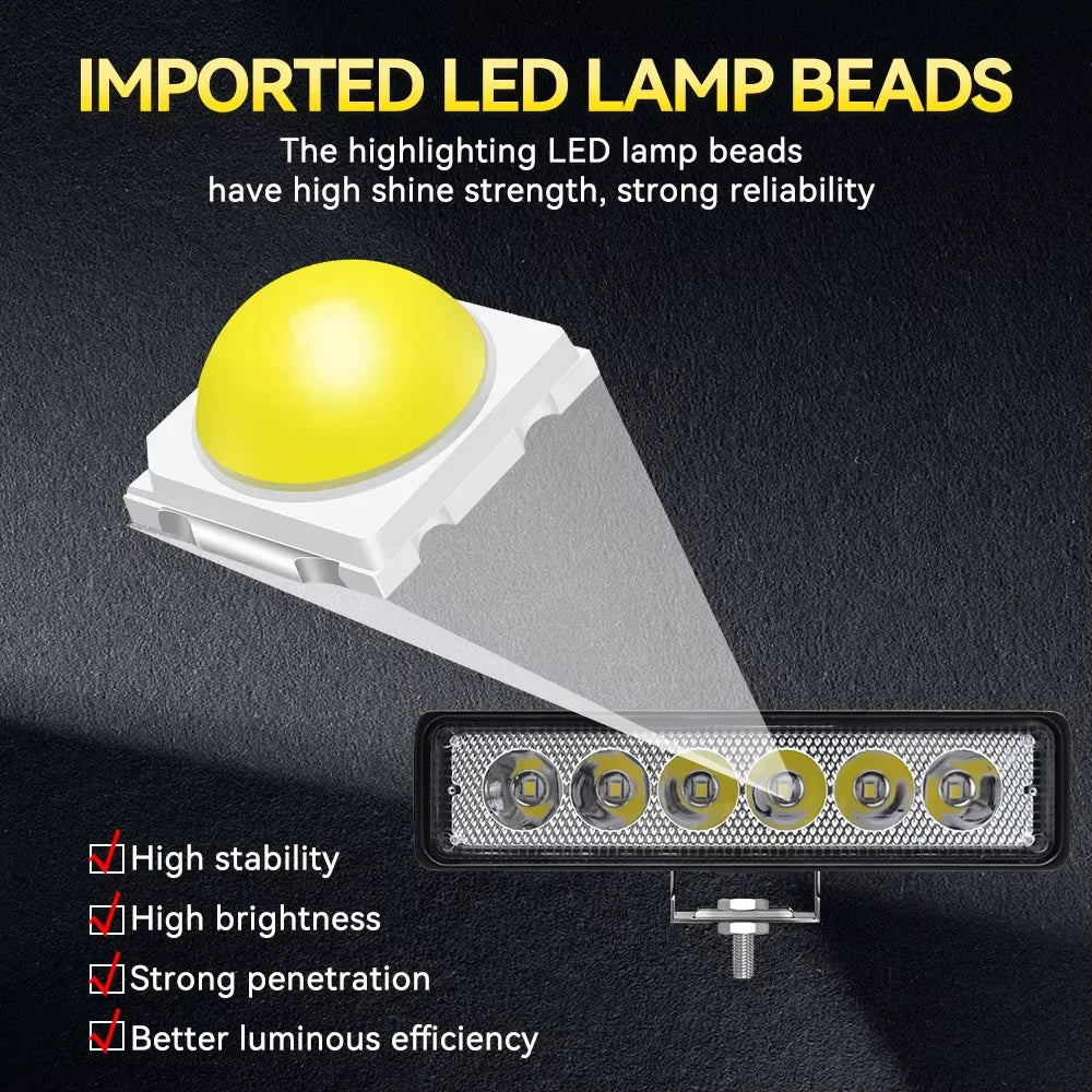 For Offroad 6LED Work Bar Bright Driving Spotlight Fog SUV ATV
