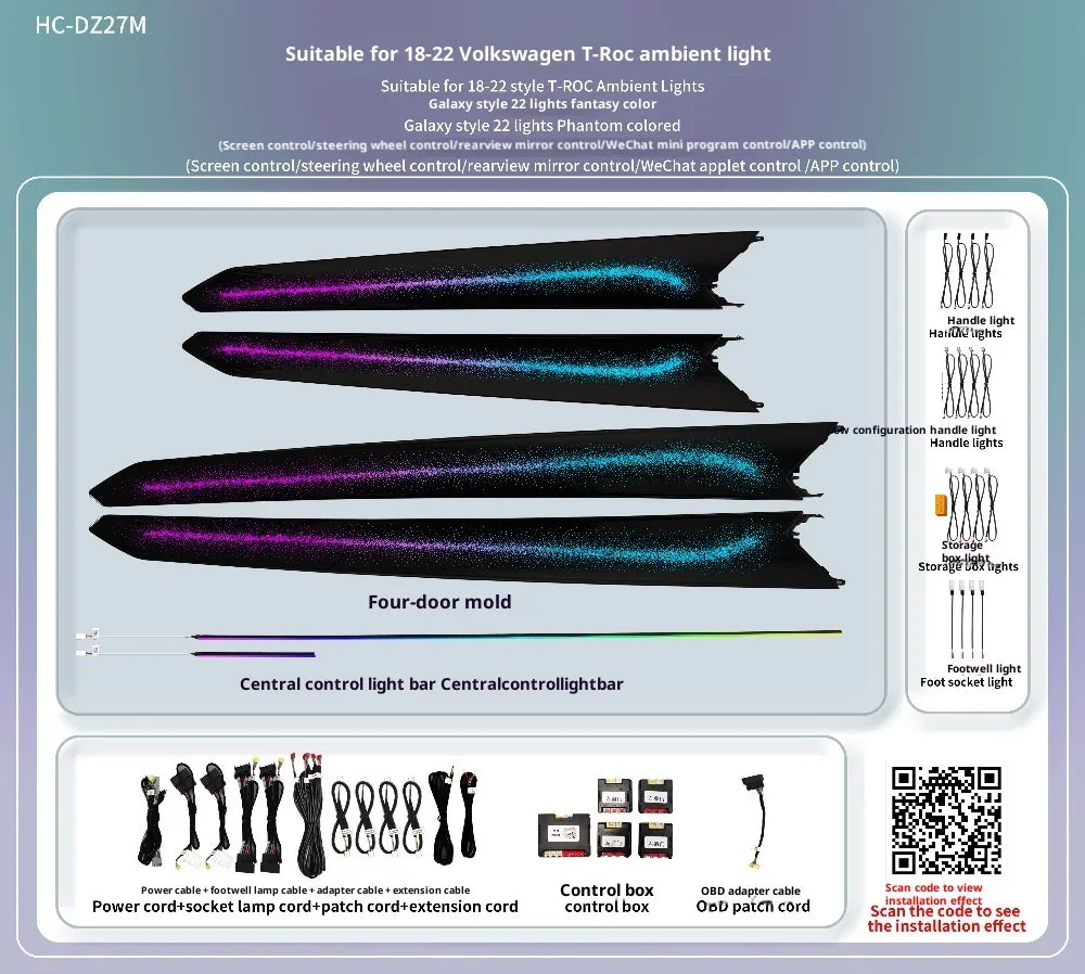 For T-ROC 2018-2025 Ambient Light Atmosphere Atmosphere