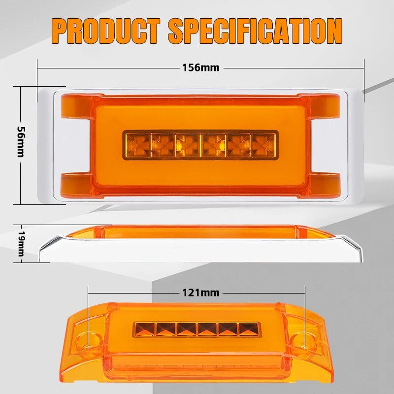 10PCS Inch Square Side Marker Yellow Turn Signal Rear